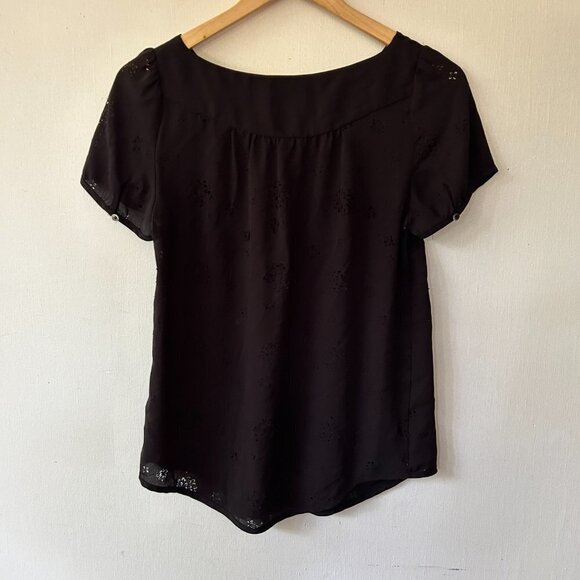 Vanessa Virginia Blouse Womens Size 4 Black Nearly Sheer Short Sleeve Top - Picture 6 of 7